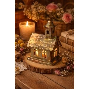 MSR Brass Church Music Box Tea Light Holder Sankyo Movement Vintage Style Metal